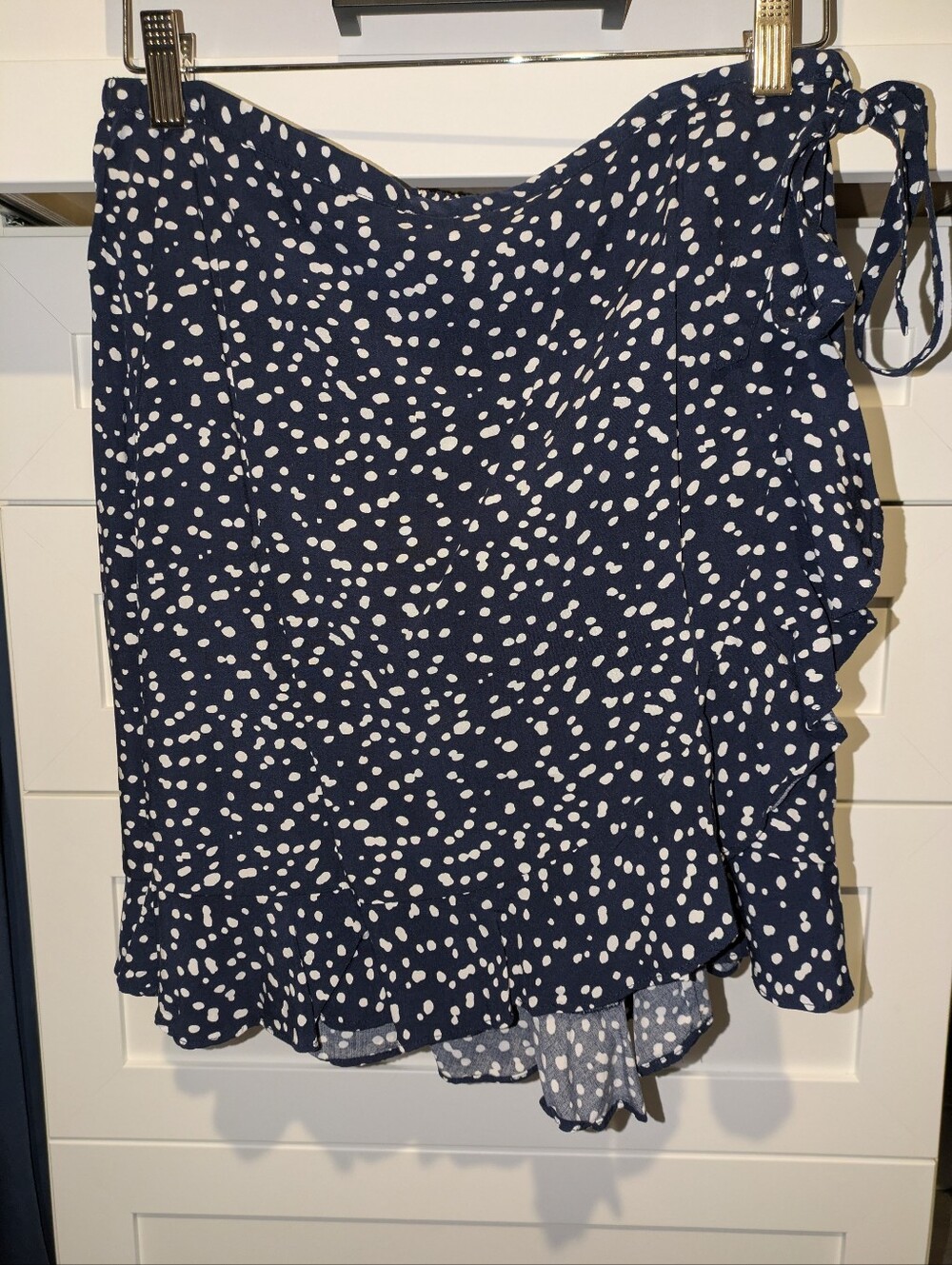 NWOT J. Crew Women’s Navy Blue Polka Dot Ruffle Wrap Skirt